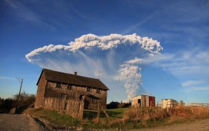 View from Puerto Montt, southern Chile, of a high column of ash and lava spewing from the Calbuco volcano, on April 22, 2015. (Diego Main/AFP/Getty Images)